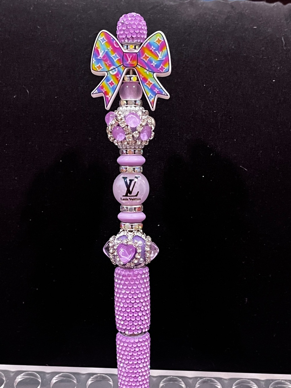 Designer inspired  silicone Bow focal fancy beaded pen